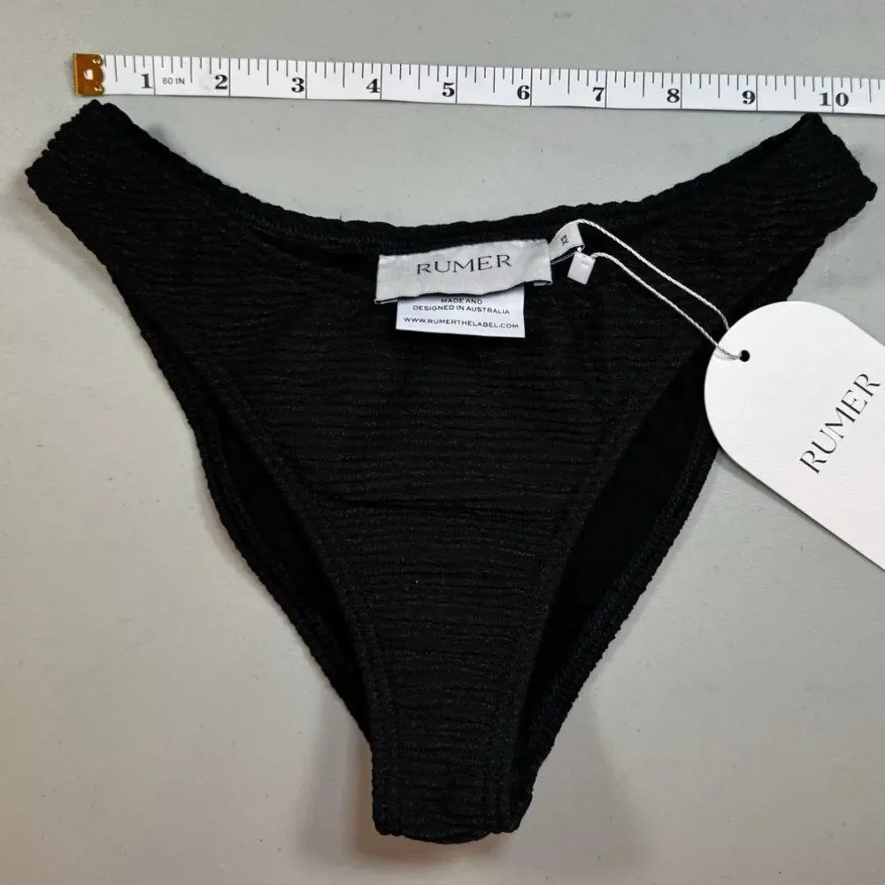 RUMER The Label Black Ribbed Bikini Bottom XS Cheeky High Cut Swimwear NWT - Picture 4 of 5